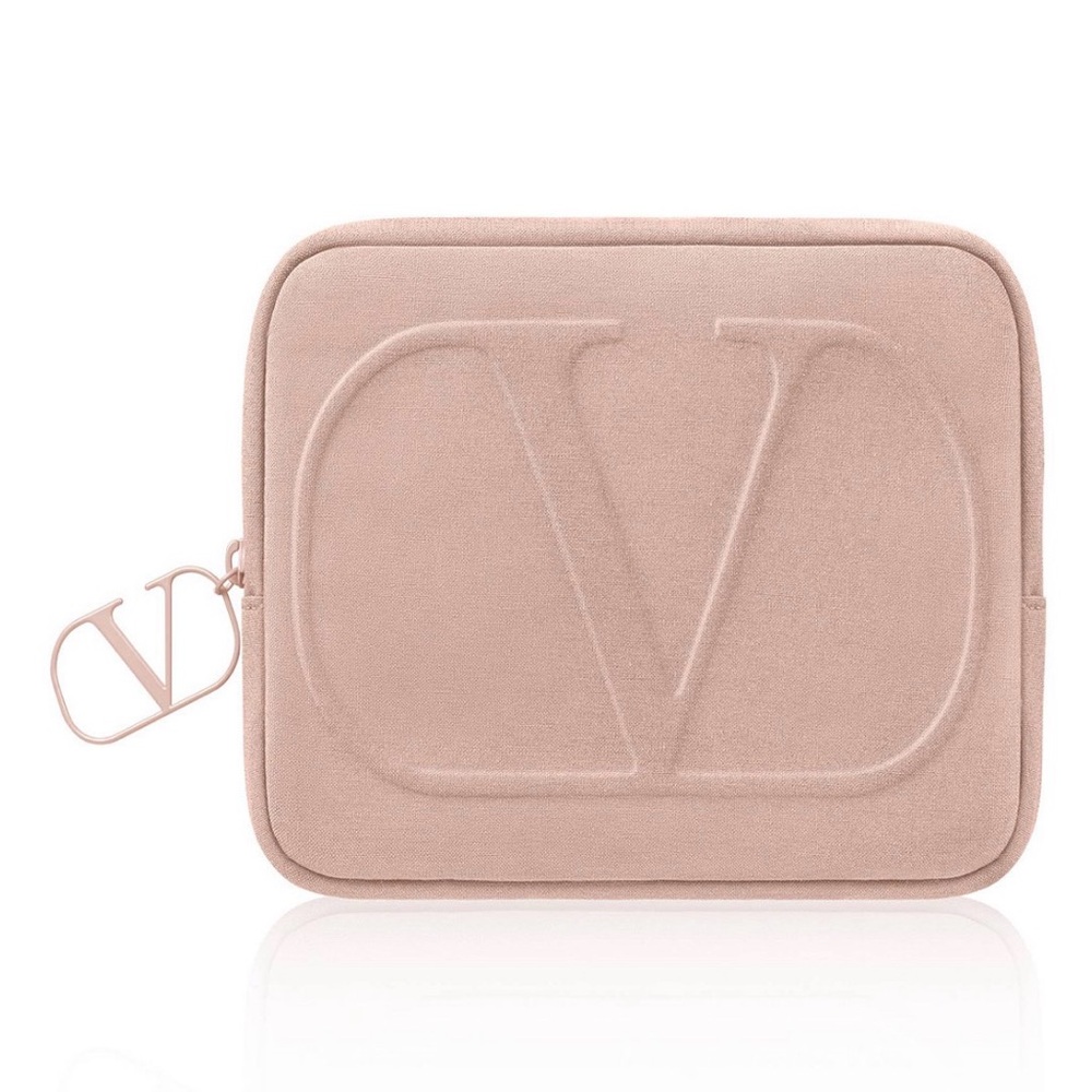Valentino Blush Pink Embossed V Pouch velvet